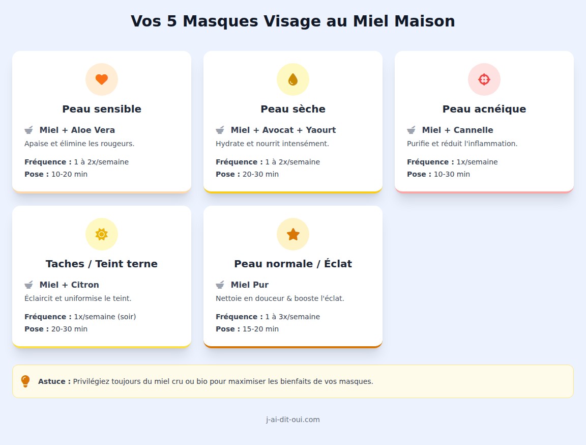 infographie Quel masque au miel choisir selon son type de peau ?